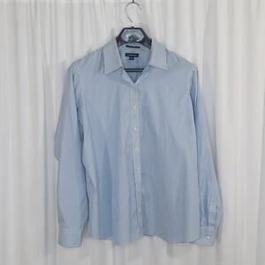 Lands' End Women’s Blue White Stripe Button Down Shirt Size 20W No Iron Oxford